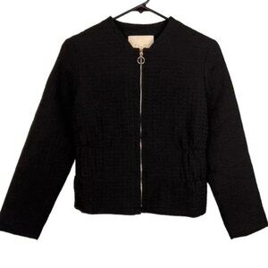 Maje Black Textured Zip Front Long Sleeve Elastic Waist Jacket size S